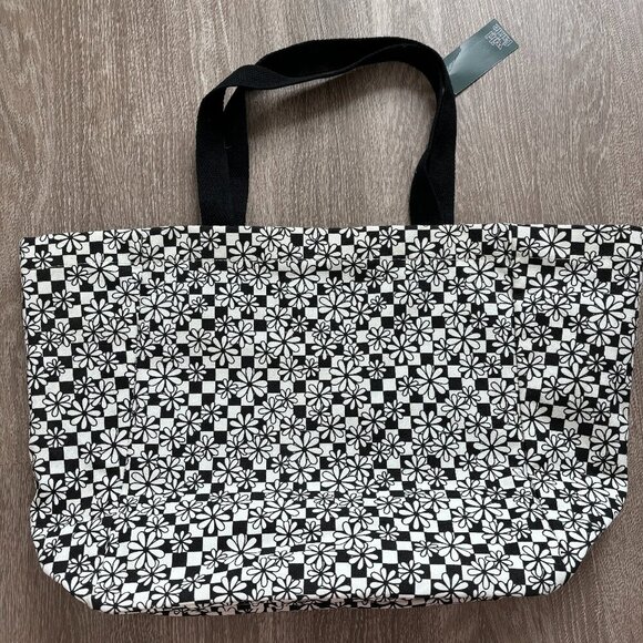 Wild Fable Tote Black White Floral Checkered Beach Bag Hippie Summer Sustainable - Picture 1 of 6